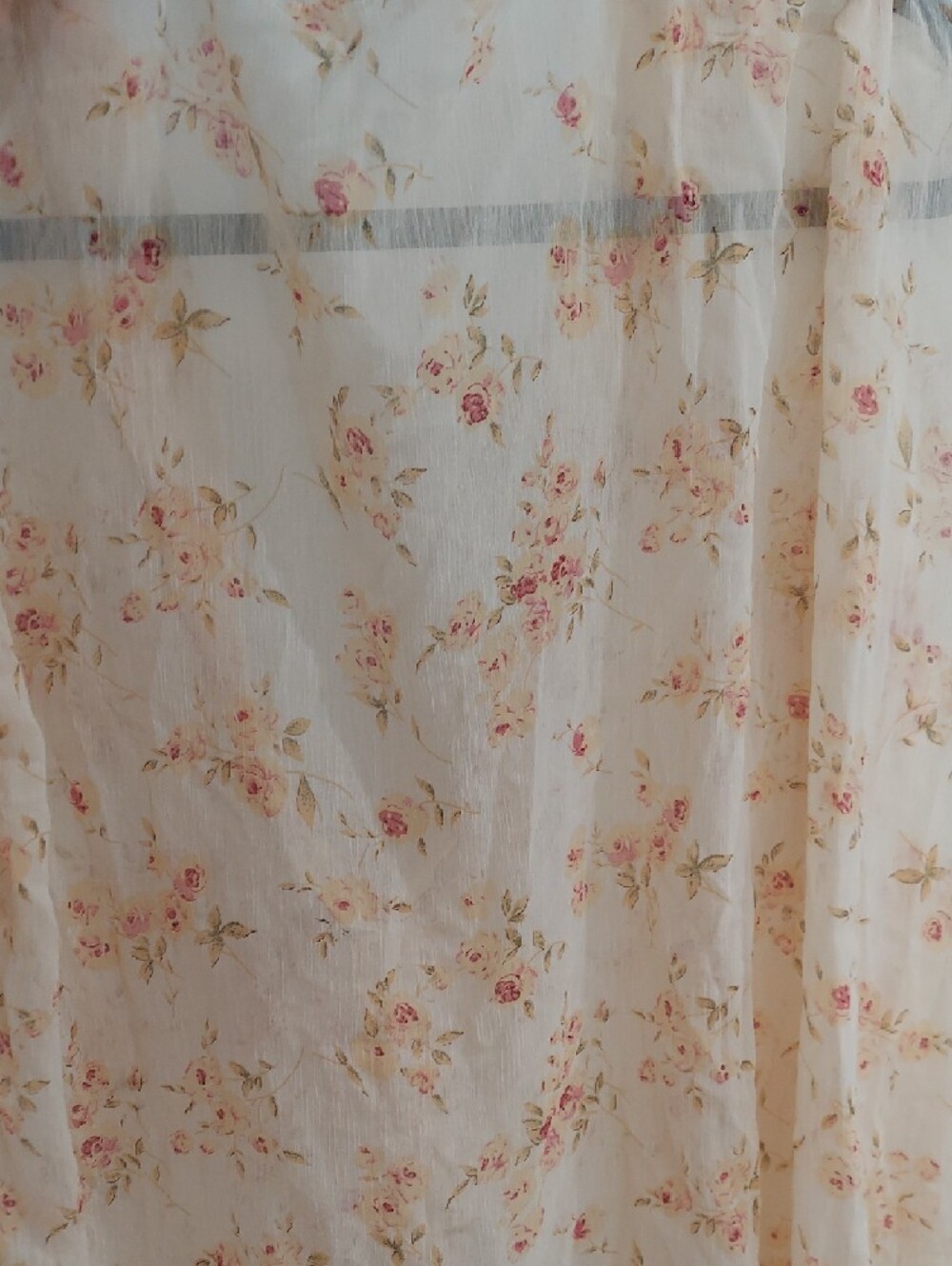 Women's Sheer Floral Tie-Front Blouse - Cream with Pink Floral - Picture 6 of 10